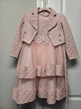 Size 5 Girls' Pink Embellished Party Dress & Jacket Set